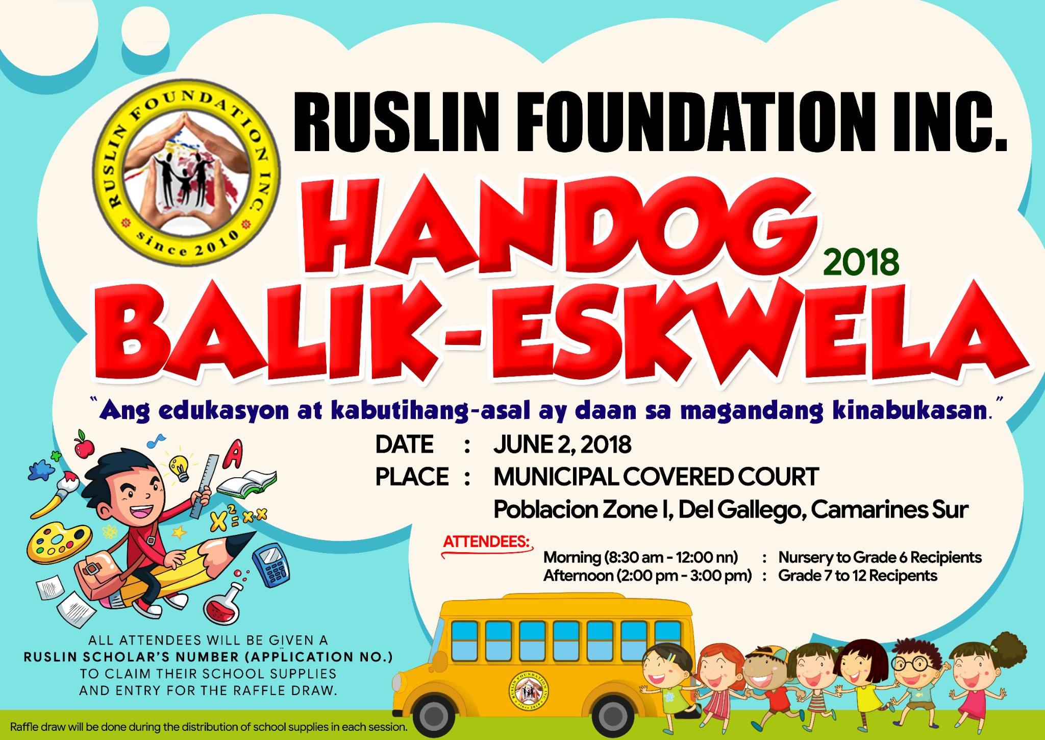 Ruslin Foundation Inc. Handog Balik-Eskwela 2018 poster