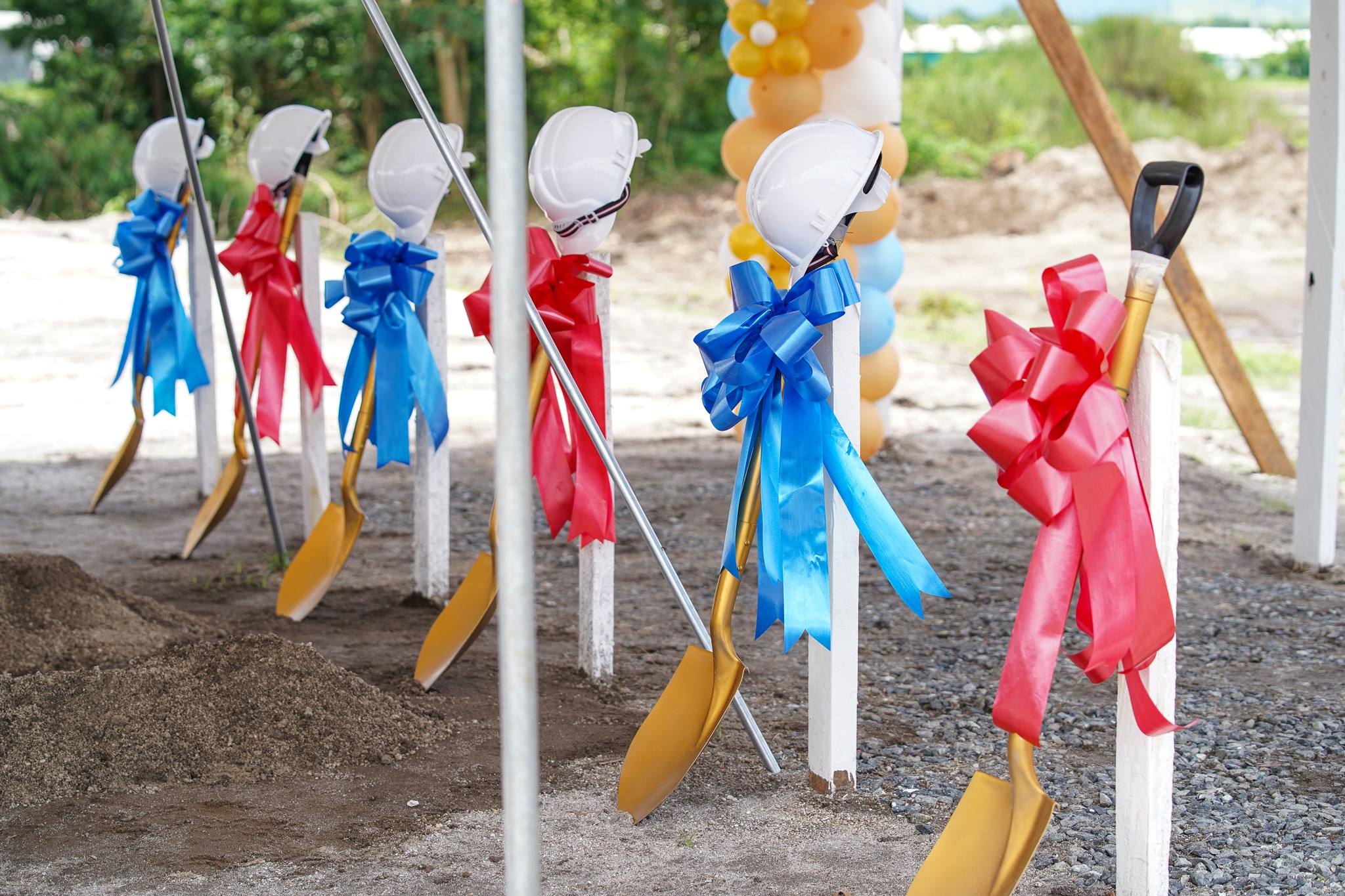 Ceremonial hard hats and shovels